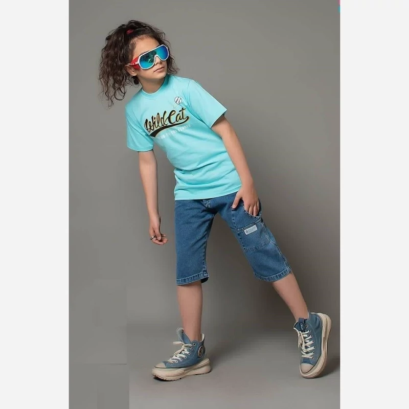 تیشرت با شلوارک جین پسرانه