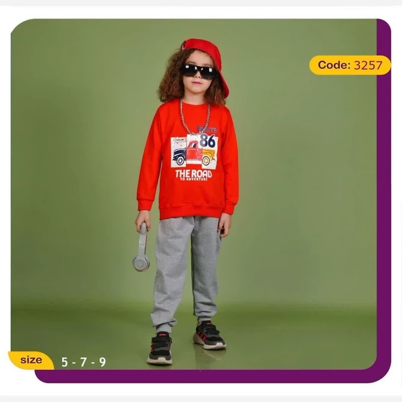 بلوز شلوار آستین بلند طرح ماشین